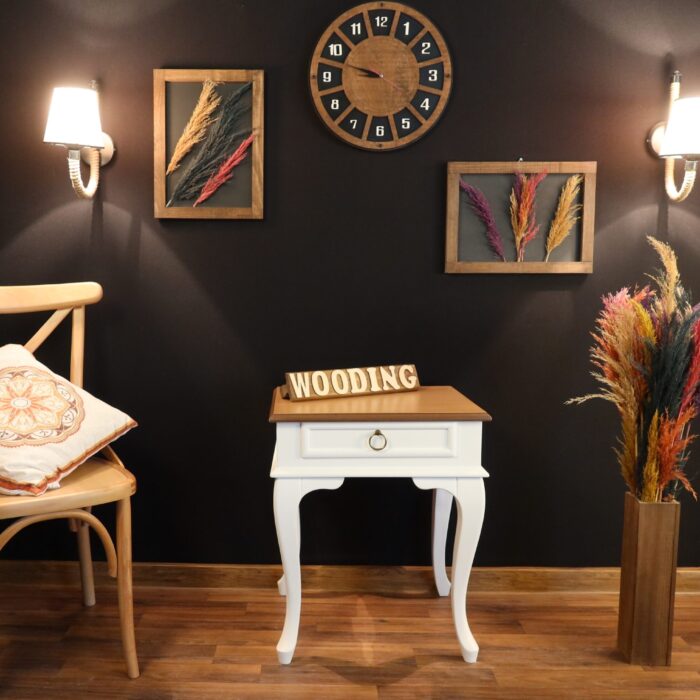 Wooding Masif Beyaz Naturel Komodin Telefonluk