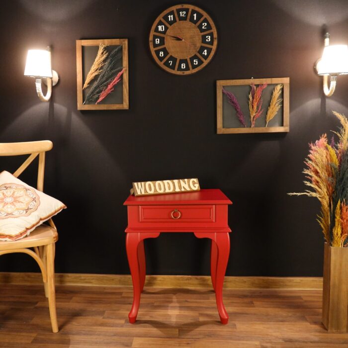 Wooding Masif Kırmızı Komodin Telefonluk