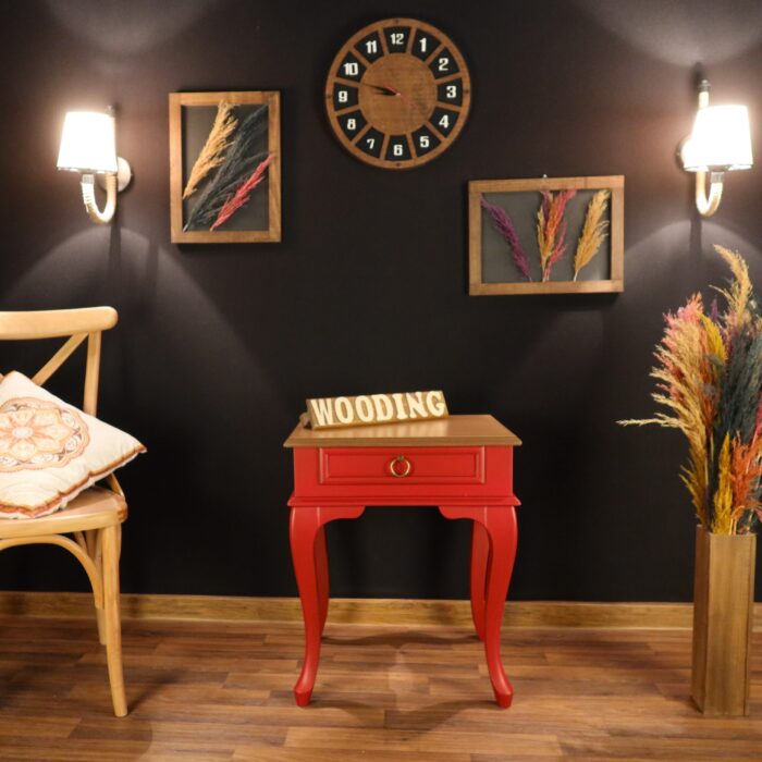 Wooding Masif Kırmızı Naturel Komodin Telefonluk